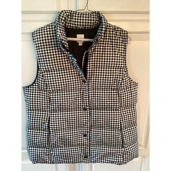 J. Jill Down Filled Puffer Vest Sz L Snap Closure Gingham Plaid - Picture 2 of 8